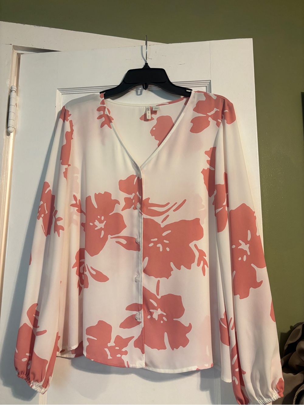 Cato White Blouse with Coral Floral Print